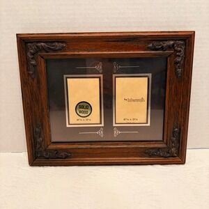 Intercraft Solid Wood Double Picture Frame Dark Oak Ornate Matted 2.25x3.25